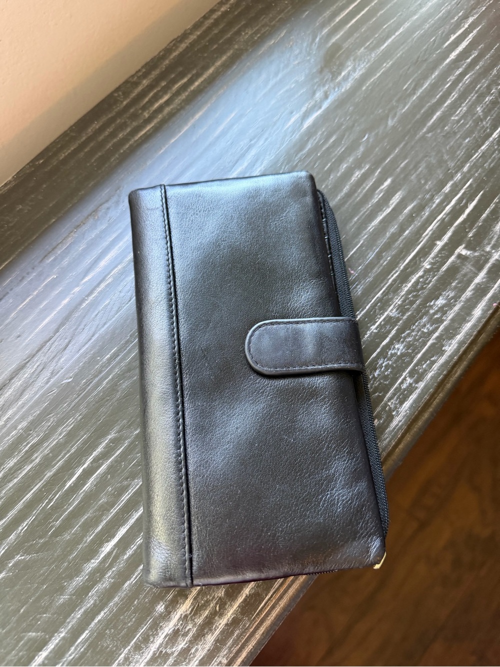 Classic Black Leather Wallet with Snap Tab